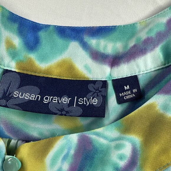 Susan Graver Women's Top Blouse Medium Relaxed Colorful Sheer Lightweight Button - Picture 2 of 7